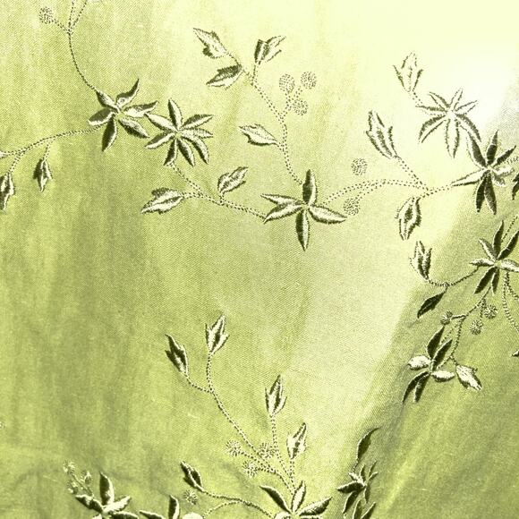 Ann Carson Silk Linen Green Embroidered Floral Tank L Buttons Ethereal Spring - Picture 2 of 10